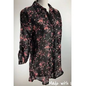 SOCIALITE Sheer Button Up with Back Cutout Top Size M
